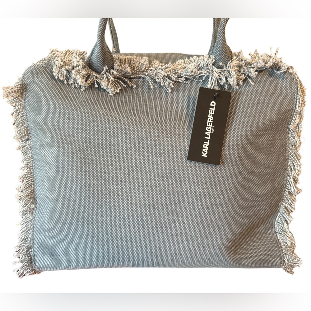 Karl Lagerfeld Paris NWT Classic Karl Light Wash Denim Margot Large Cotton Tote - Picture 6 of 9